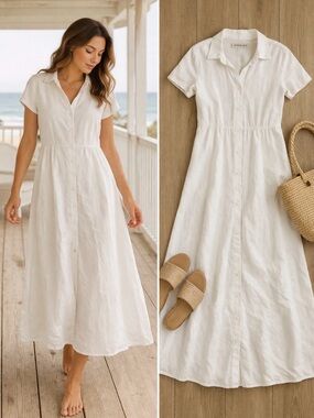 Sophie Rue White Button-Front Midi Dress Size Large